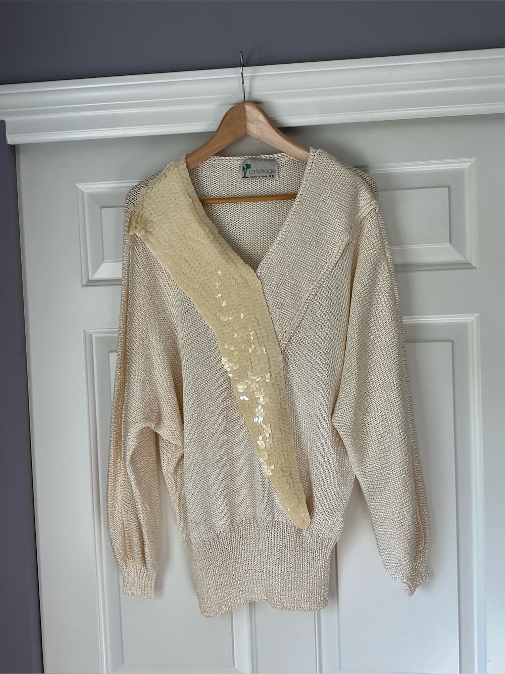Vintage La Mirage Cream Italian Knit Embellished Sweater M